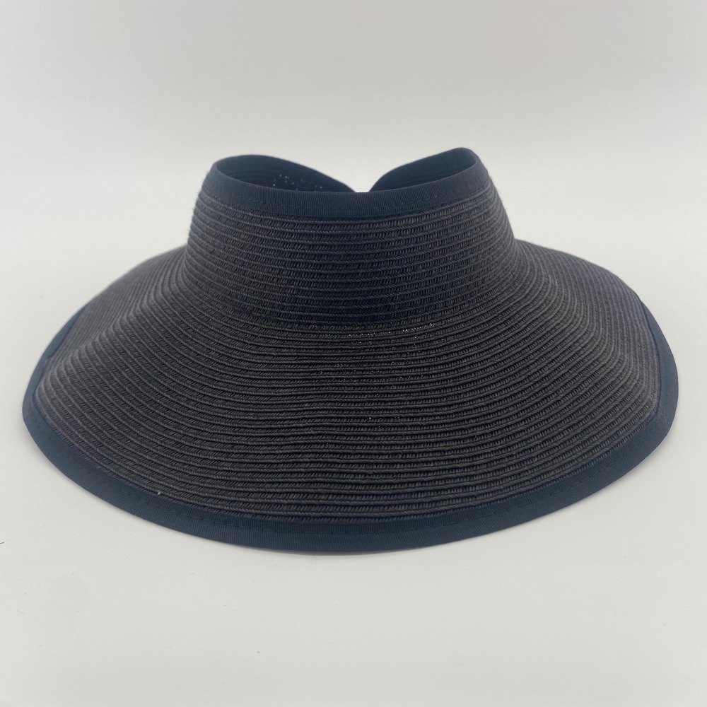 Unbranded Sun Visor Women OS Black Woven Wide Brim Roll Up Packable Adjustable